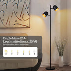 Lampadaire noir à deux spots pivotants intérieur doré, E14, 145 cm