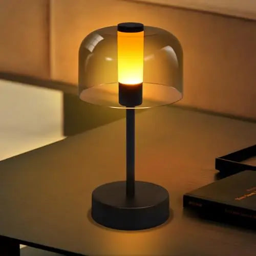 Lampe portable sans fil noire à dôme fumé, tactile 1800K à 6500K