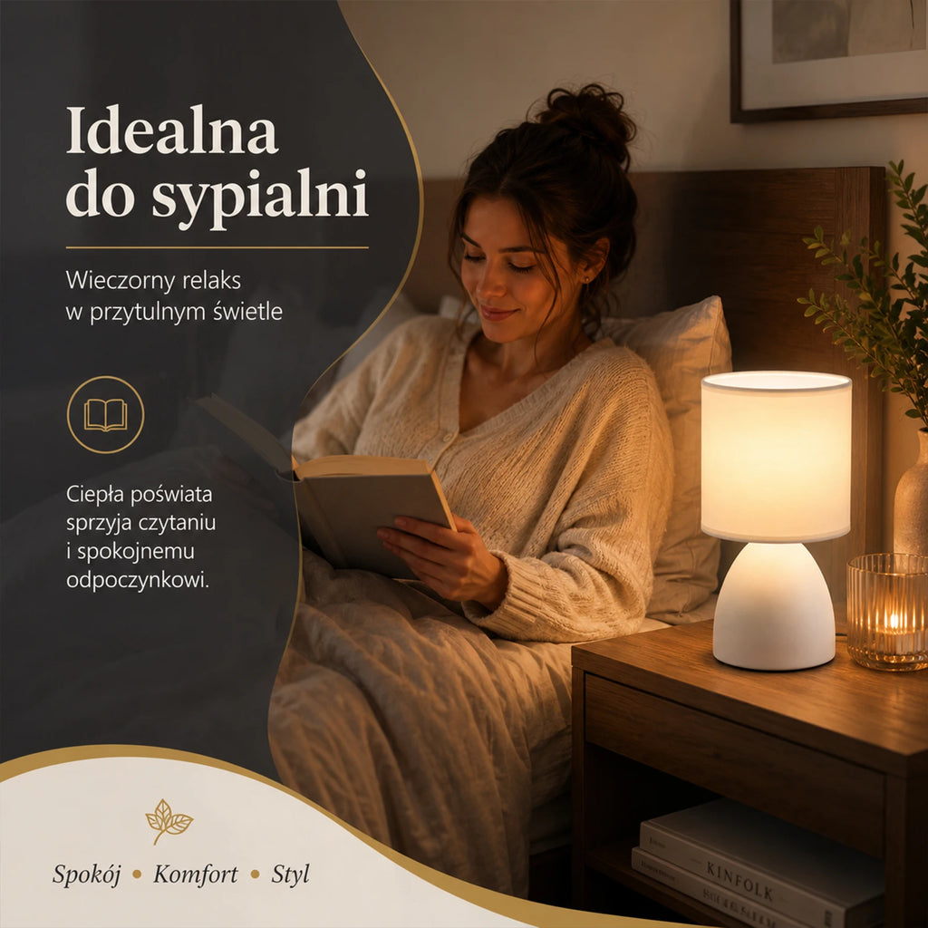 Lampe de chevet en céramique noire ou blanche, abat-jour cylindre