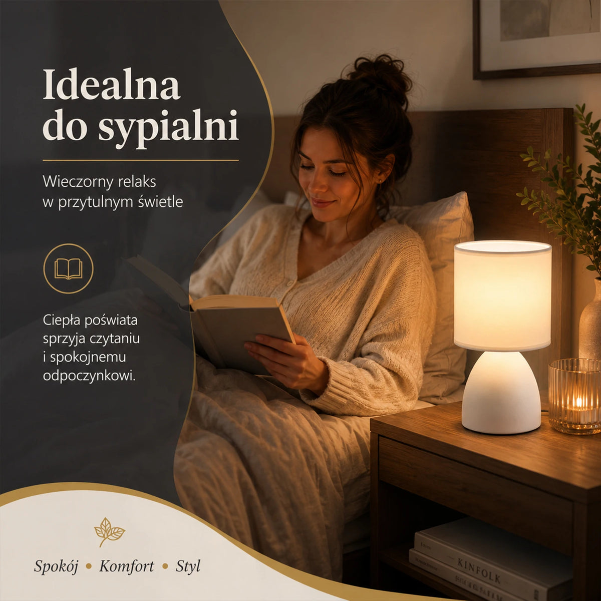 Lampe de chevet en céramique noire ou blanche, abat-jour cylindre