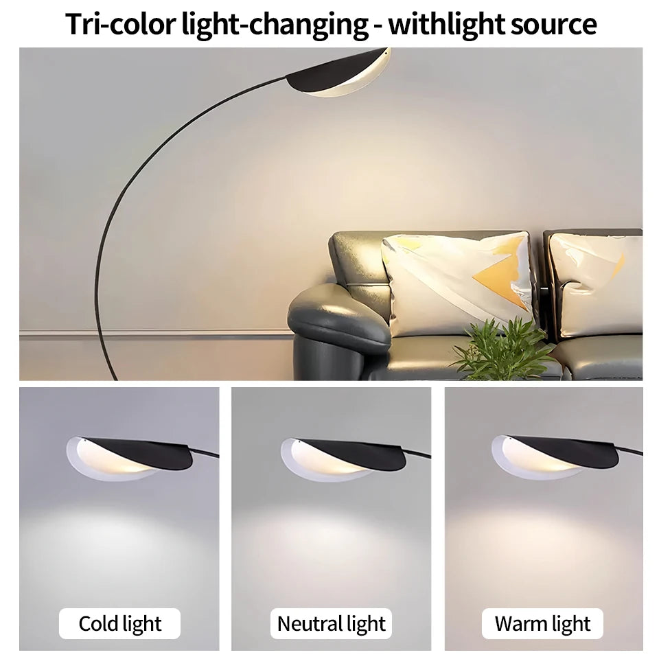 Lampadaire arc design à abat-jour feuille noir, 200 cm de haut