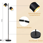 Lampadaire noir à deux spots pivotants intérieur doré, E14, 145 cm