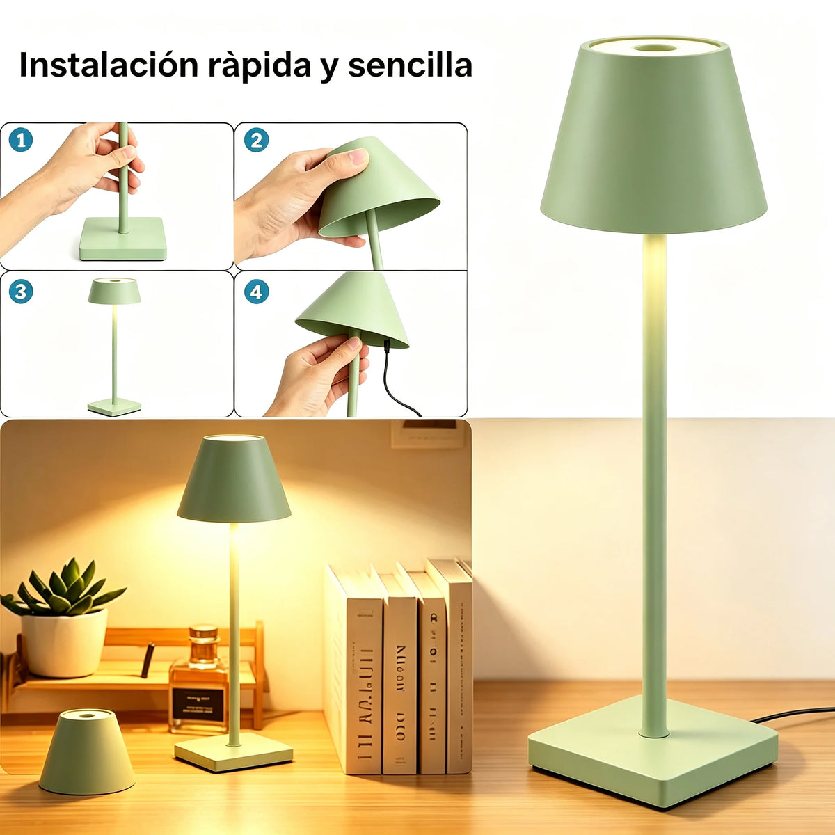 Lampe de table sans fil style bistrot, sept coloris mats