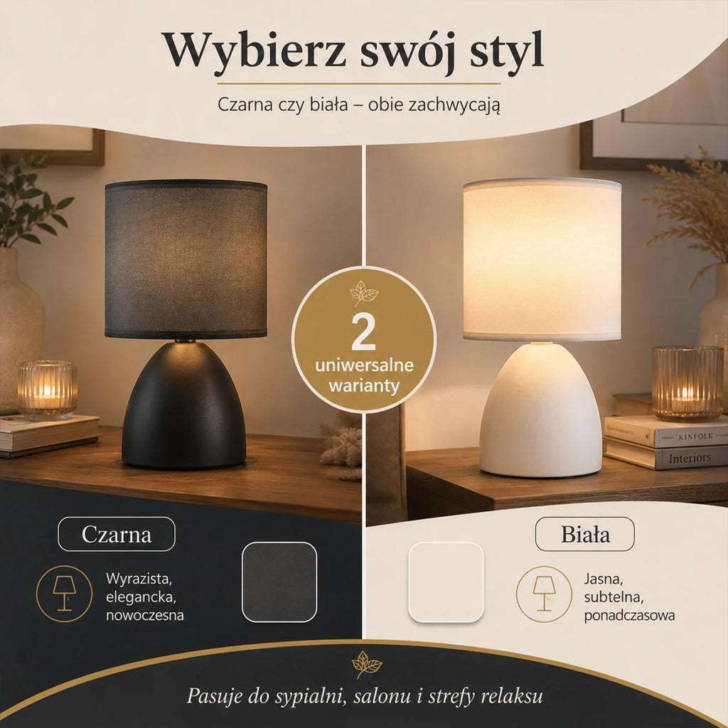 Lampe de chevet en céramique noire ou blanche, abat-jour cylindre
