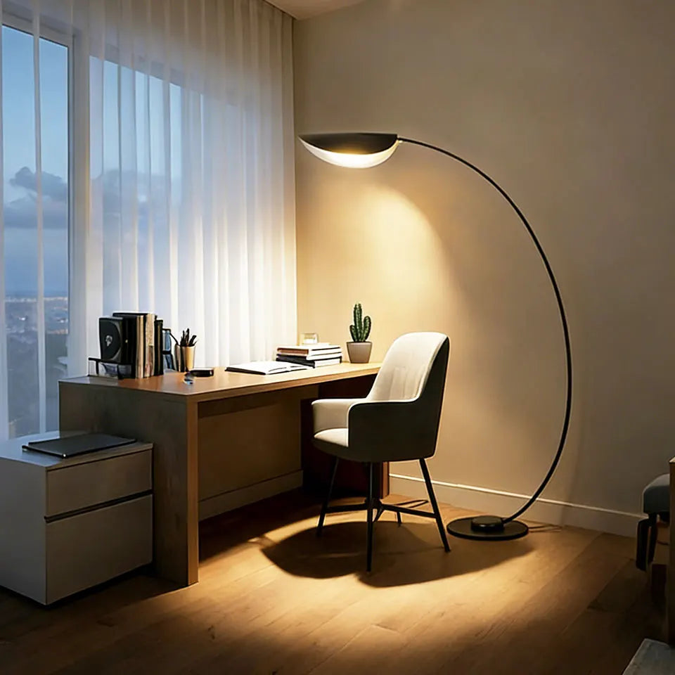 Lampadaire arc design à abat-jour feuille noir, 200 cm de haut