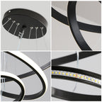 Lustre LED noir à 3 anneaux de 20, 40 et 60 cm, trois teintes