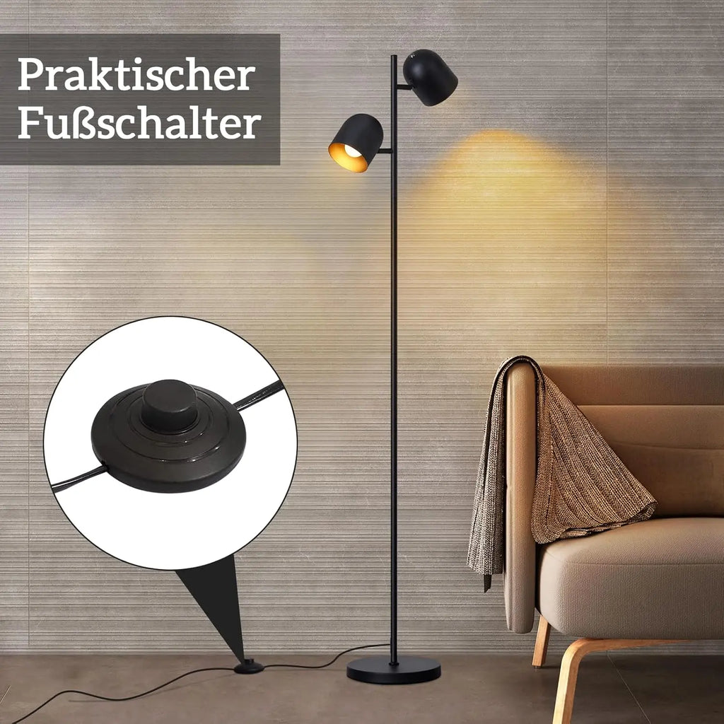 Lampadaire noir à deux spots pivotants intérieur doré, E14, 145 cm