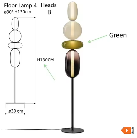 Lampadaire à globes de verre coloré empilés, ampoules LED fournies
