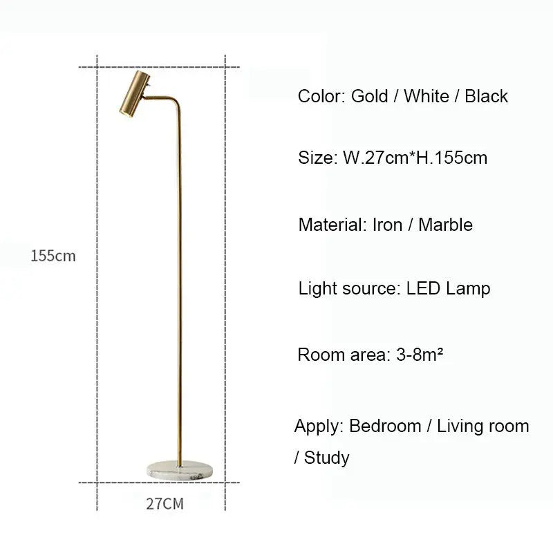 Lampadaire liseuse fin à spot cylindrique et socle en marbre