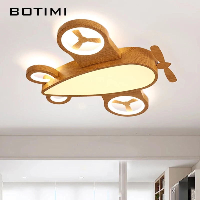 Plafonnier LED avion pour chambre d'enfant, effet bois, variateur