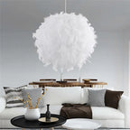 Lustre boule en plumes Ø 35 cm, blanc, rose ou lilas, douille E27