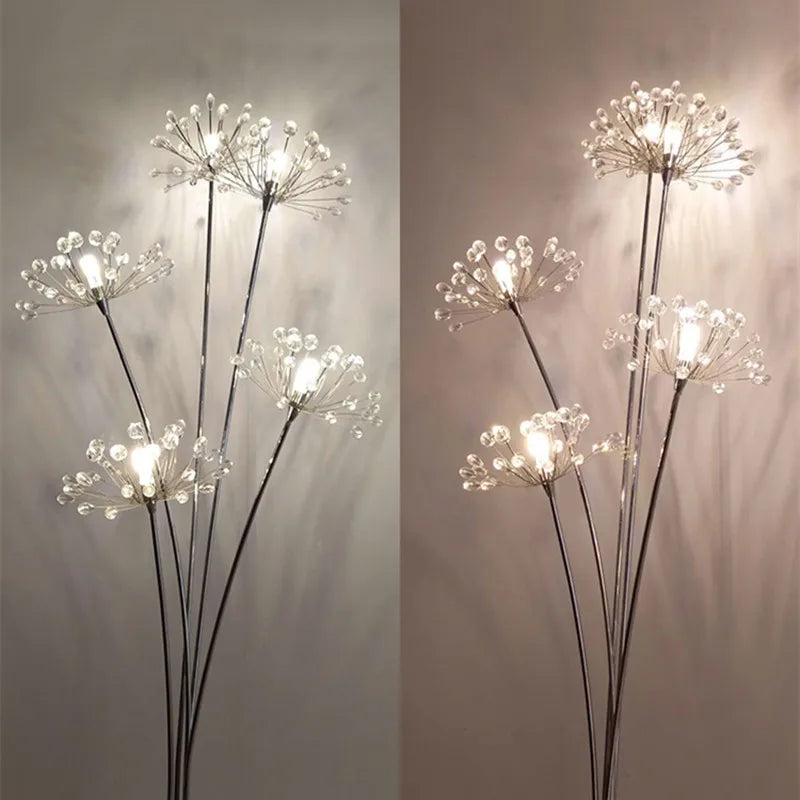 Lampadaire pissenlit en cristal et métal chromé, 3 ou 5 têtes