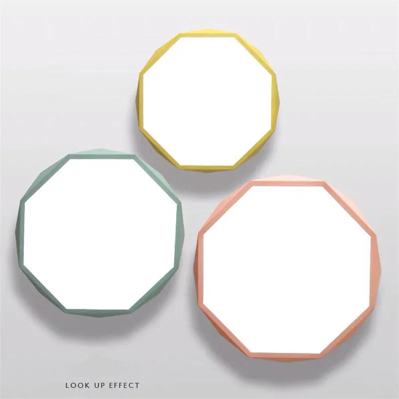 Plafonnier LED octogonal à facettes, 7 coloris, de 30 à 60 cm