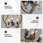 Lustre quadrilobe en bois patiné à 4 chandelles E14, style campagne