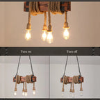 Lustre en bois et cordes de chanvre à 4 ampoules E27 suspendues