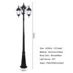 Lampadaire de jardin 230 cm à 2 ou 3 lanternes, aluminium et verre