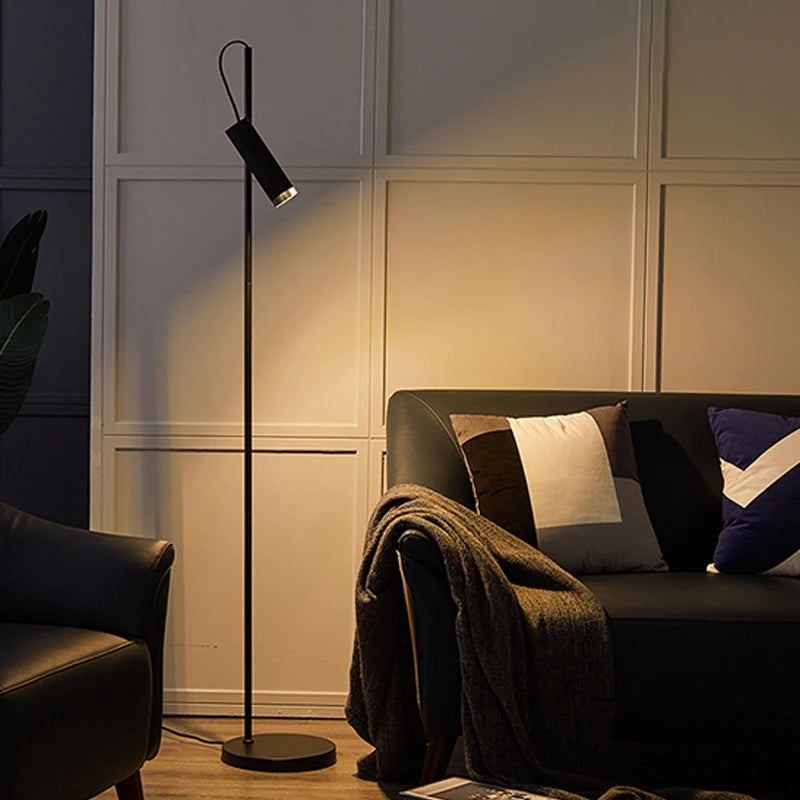 Lampadaire liseuse LED à spot tubulaire orientable, noir ou blanc