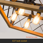 Lustre cage carré en bois et croisillons de fer, 4 douilles E27
