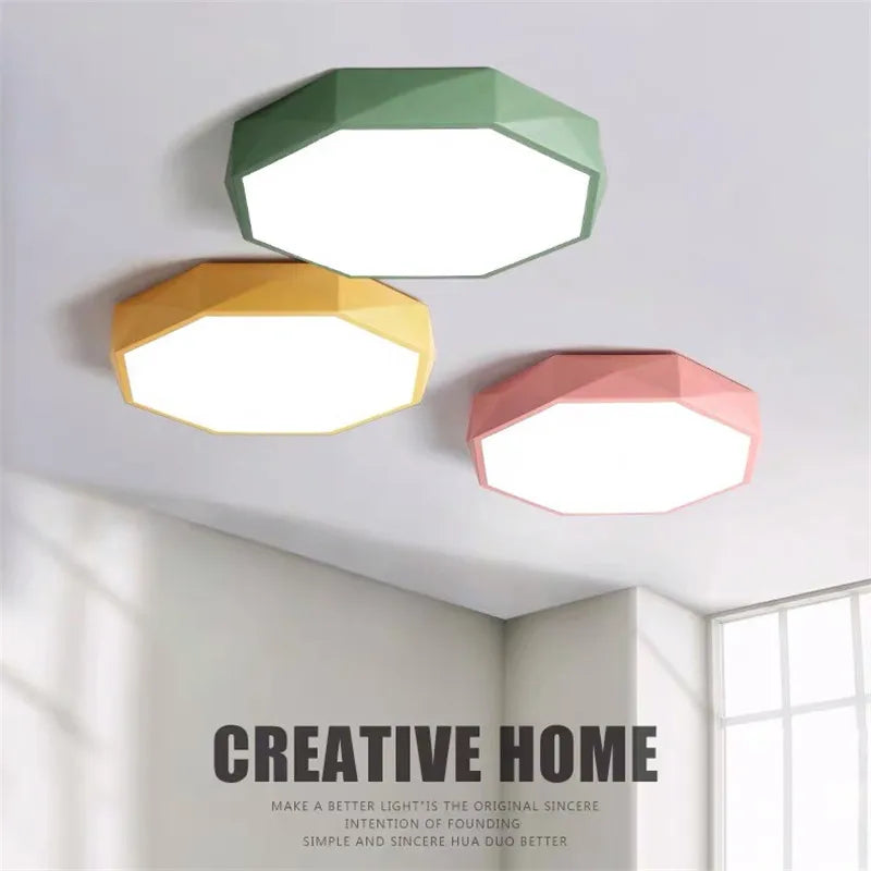 Plafonnier LED octogonal à facettes, 7 coloris, de 30 à 60 cm