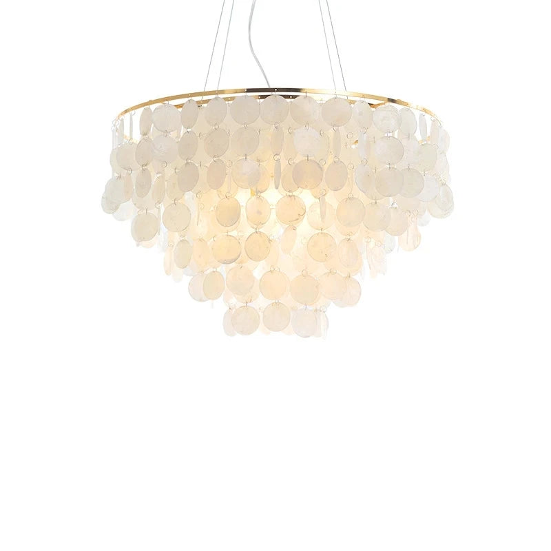 Lustre en coquillages nacrés à cascade, armature chromée ou dorée