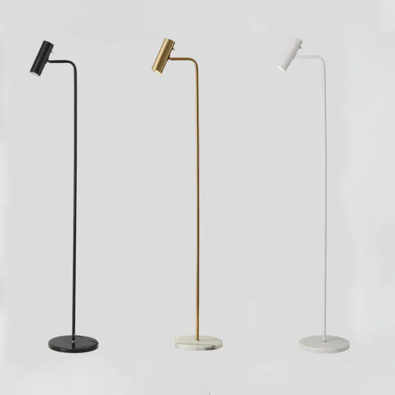 Lampadaire liseuse fin à spot cylindrique et socle en marbre
