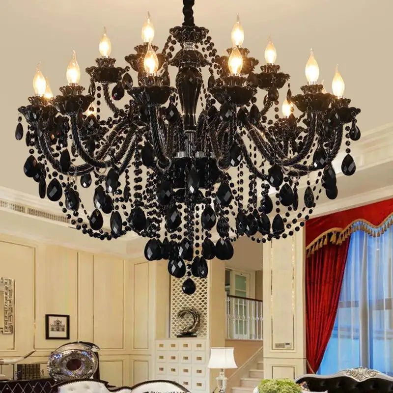 Lustre baroque noir en cristal de 6 à 24 bras, douilles E14