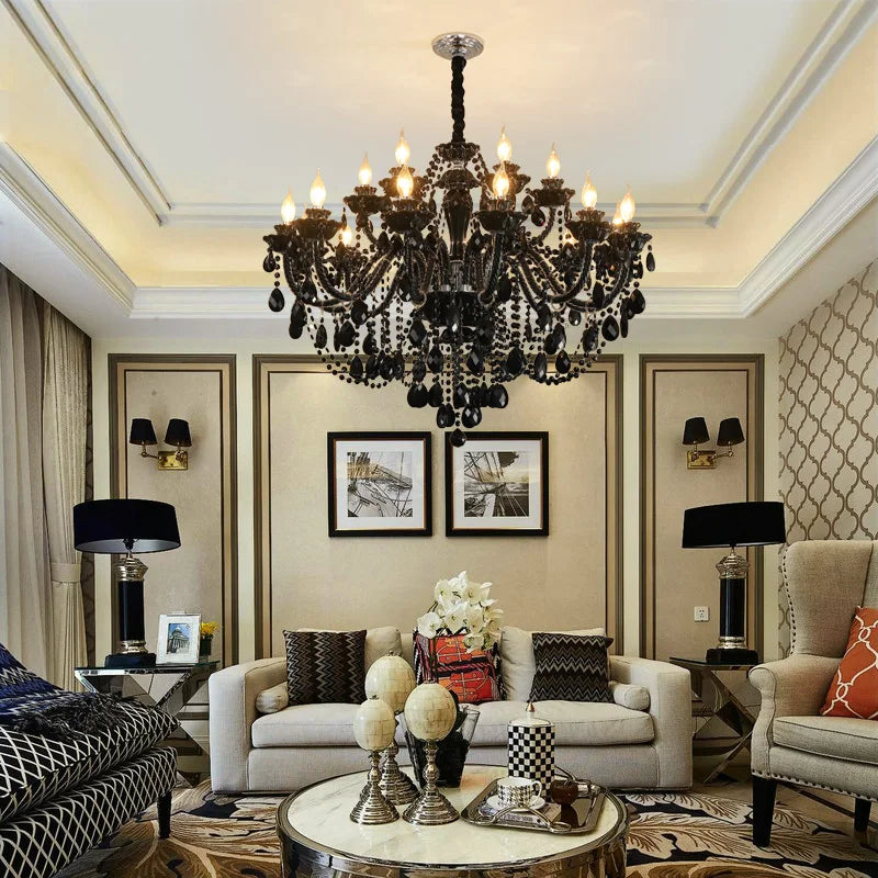 Lustre baroque noir en cristal de 6 à 24 bras, douilles E14