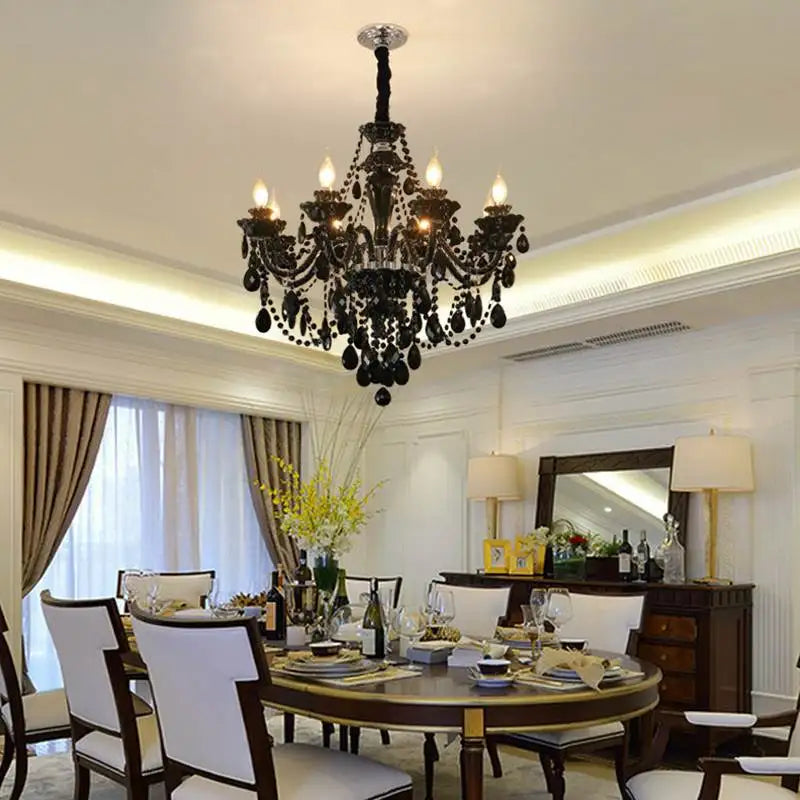 Lustre baroque noir en cristal de 6 à 24 bras, douilles E14