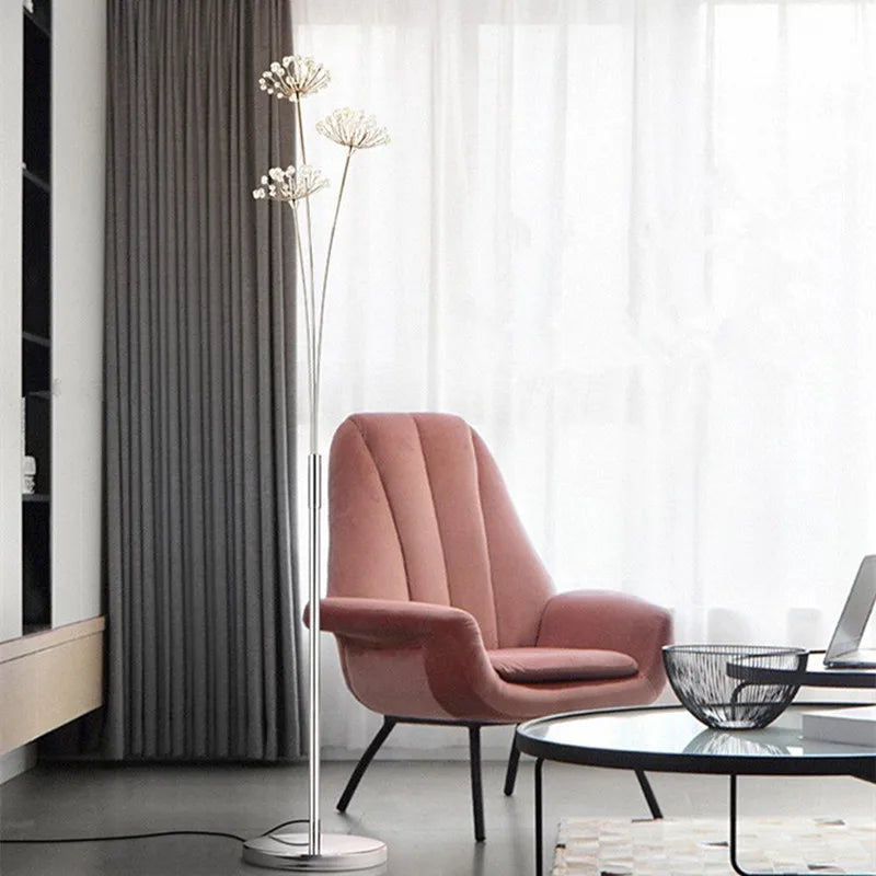 Lampadaire pissenlit en cristal et métal chromé, 3 ou 5 têtes