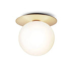 Plafonnier boule de verre sur disque doré ou noir, opale ou bullé