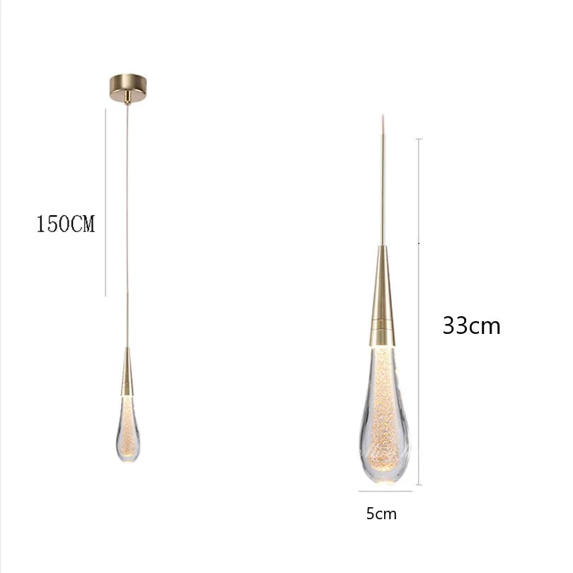 Suspension LED goutte en verre bullé, 3 W, câble de 150 cm