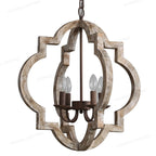 Lustre quadrilobe en bois patiné à 4 chandelles E14, style campagne