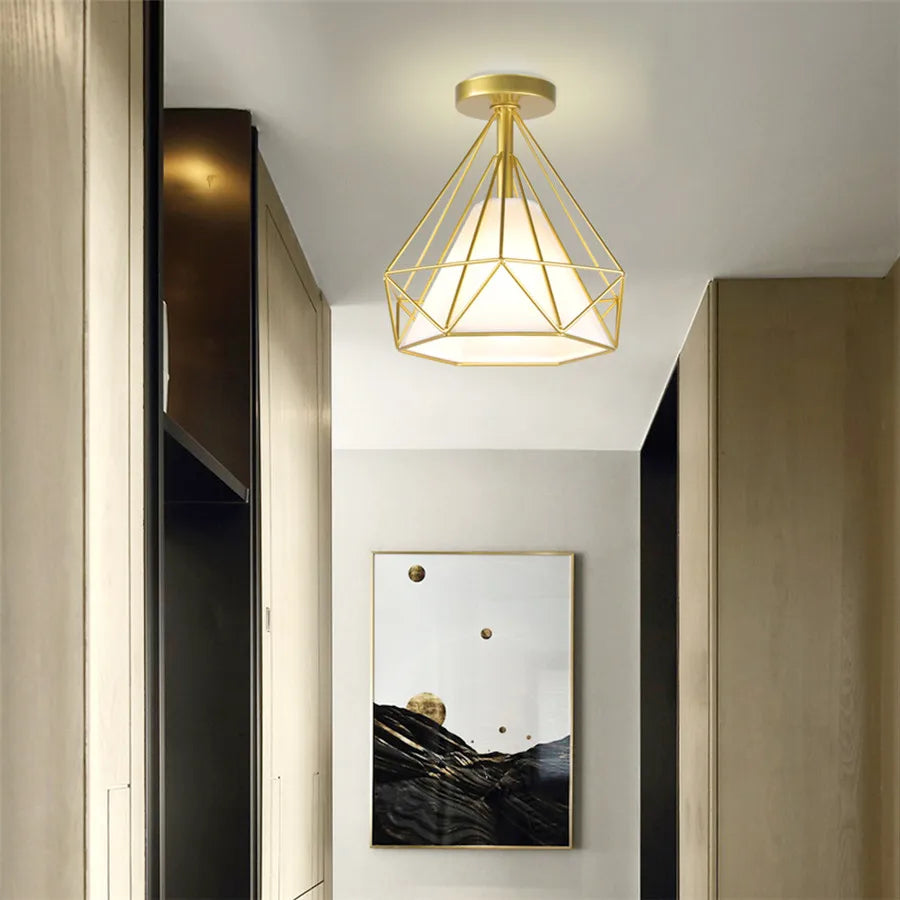 Suspension cage diamant dorée de 26 cm, version suspendue ou plafond