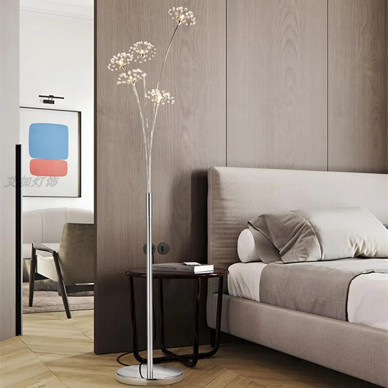 Lampadaire pissenlit en cristal et métal chromé, 3 ou 5 têtes