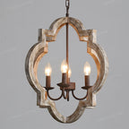 Lustre quadrilobe en bois patiné à 4 chandelles E14, style campagne