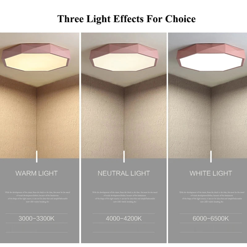 Plafonnier LED octogonal à facettes, 7 coloris, de 30 à 60 cm