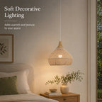 Suspension bulbe en rotin, coiffe en bois et câble blanc de 150 cm