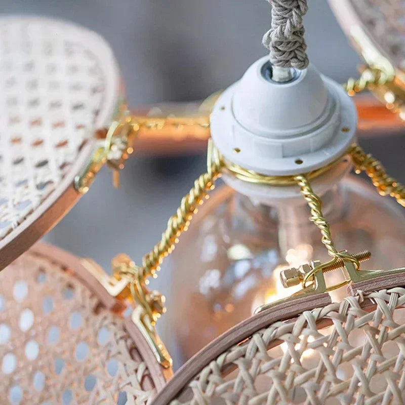 Suspension fleur en cannage de rotin à cinq pétales, Ø 30 à 60 cm