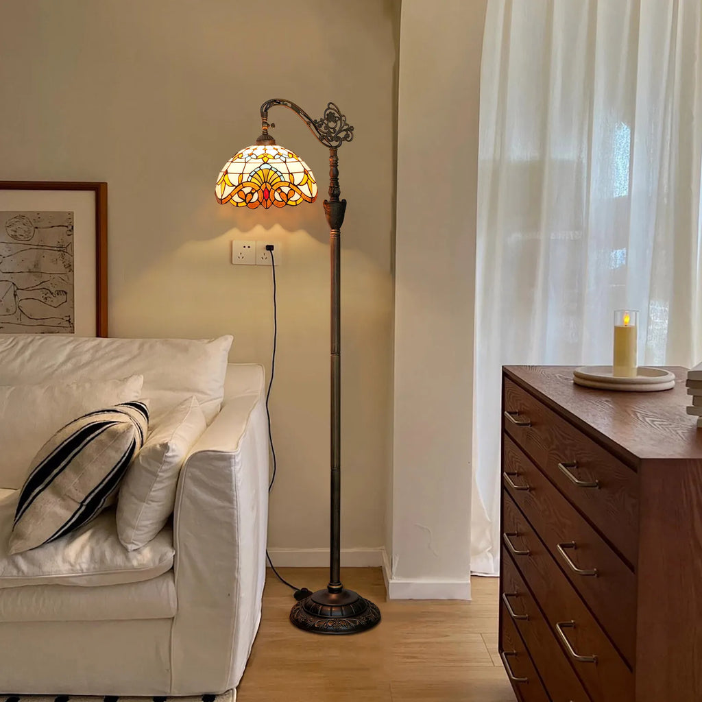 Lampadaire Tiffany en vitrail, tête pivotante façon pêcheur, 160 cm