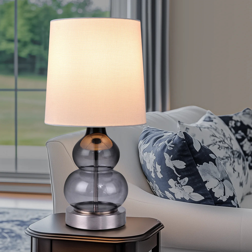 Lampe de chevet à pied double gourde en verre bleu ou gris, 44,4 cm