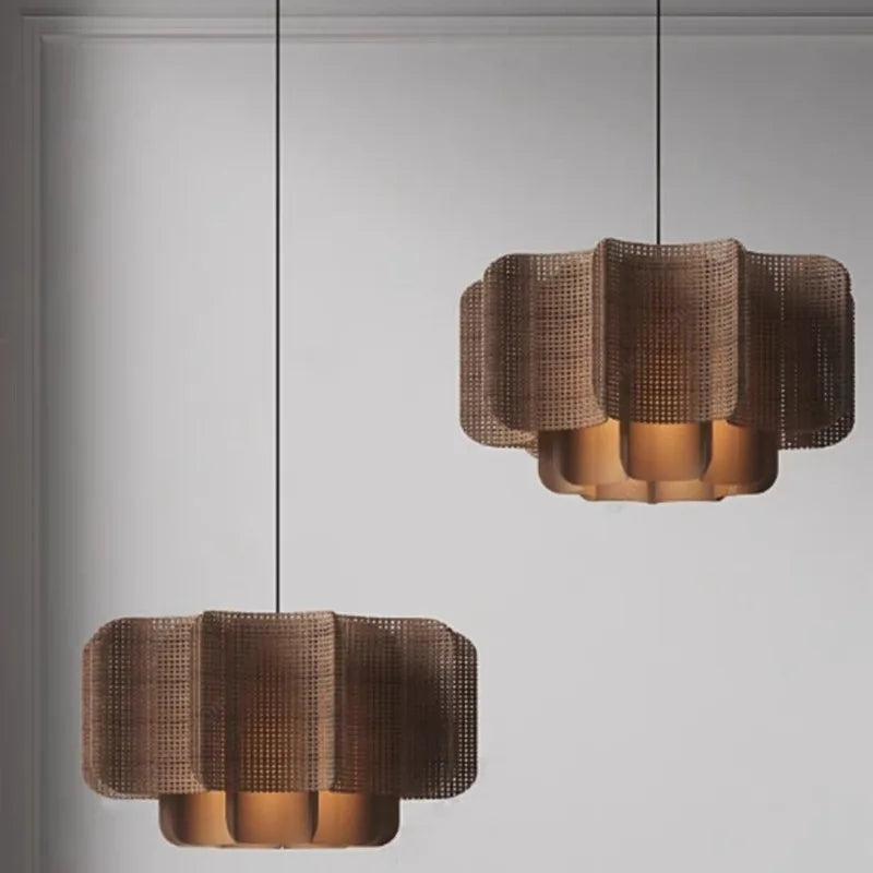 Suspension octogonale en cannage de rotin et tissu, Ø 40 ou 50 cm