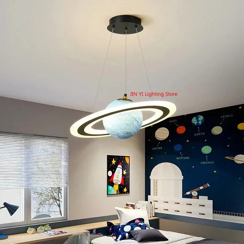 Suspension planète à anneau lumineux, chambre d'enfant, Ø 45 cm