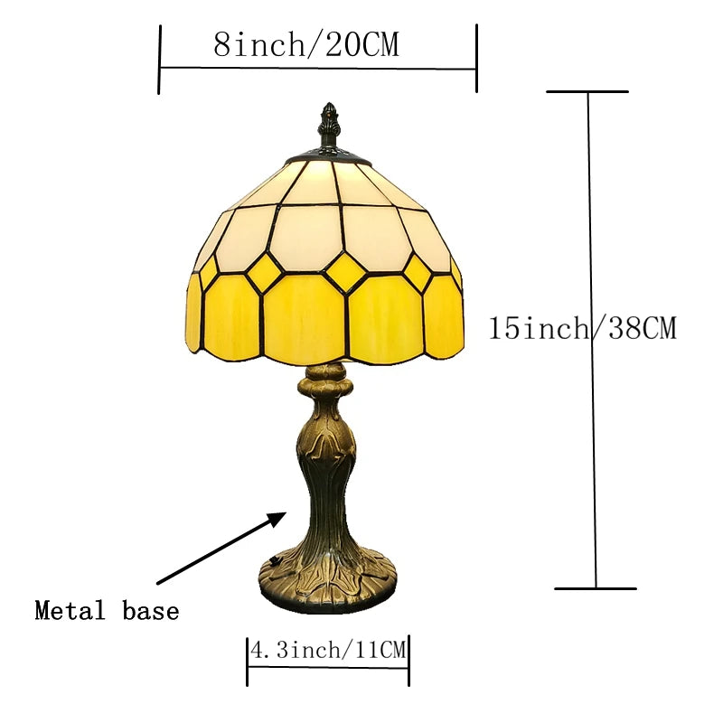 Lampe de chevet en vitrail à carreaux, bandeau orange, vert ou jaune