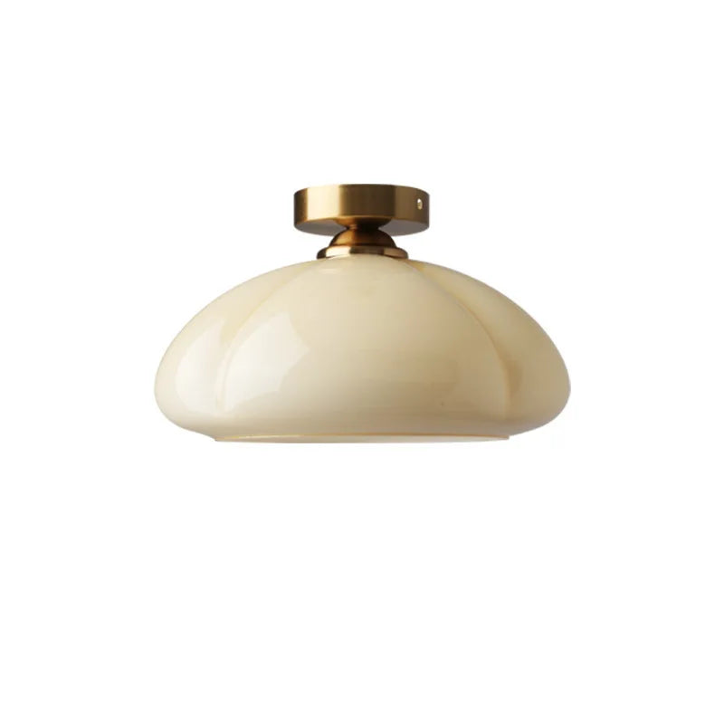 Plafonnier citrouille en verre orange ou crème, embase laiton Ø 30 cm