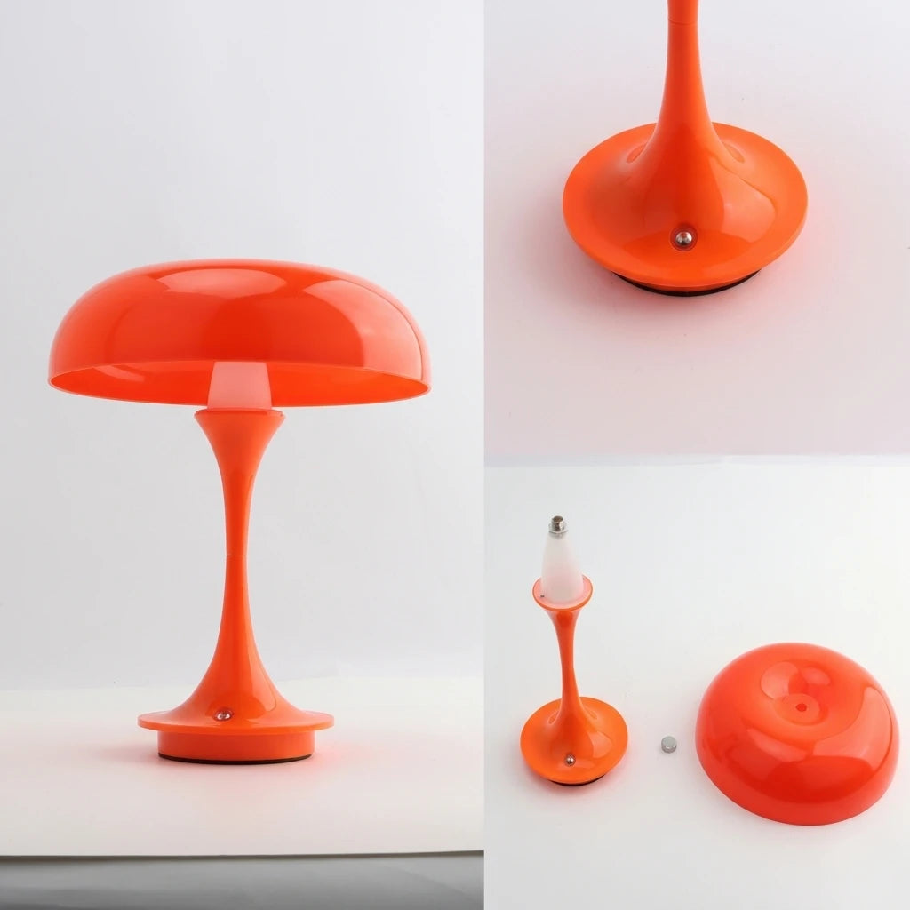 Lampe champignon rétro sans fil orange ou blanche, dôme amovible