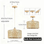 Suspension tambour en paille tressée, Ø 30 cm, rosace en bois