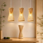 Suspension sablier en bambou torsadé, ou lampe à poser assortie