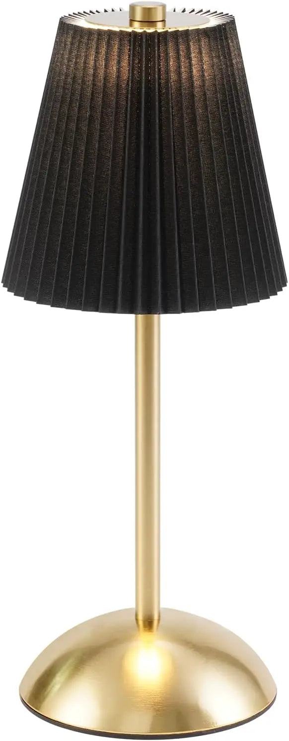 Lot de 2 lampes de table sans fil, abat-jour plissé et pied doré
