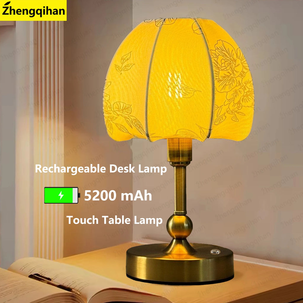 Lampe de chevet sans fil rechargeable, tactile, pied doré rétro