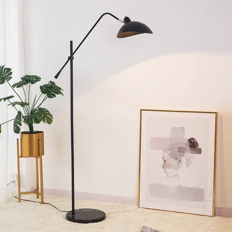 Lampadaire liseuse à dôme orientable et socle en marbre, doré ou noir